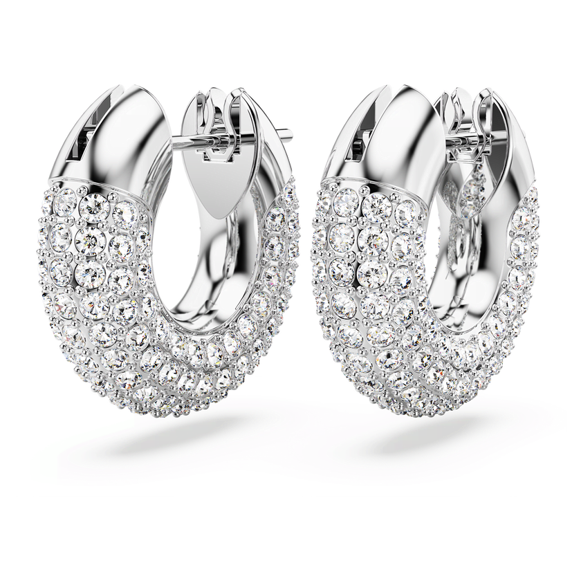 swarovski أقراط dextera حلقية، كريستالات متراصة، طلاء روديوم