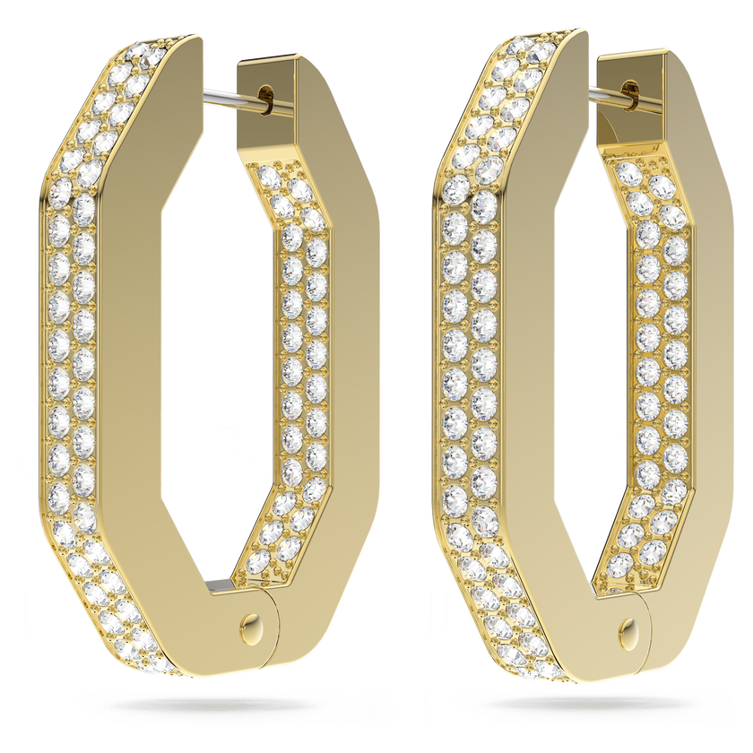 swarovski أقراط dextera حلقية، ثمانية الشكل، حجم متوسط، لون أبيض، طلاء بلون ذهبي