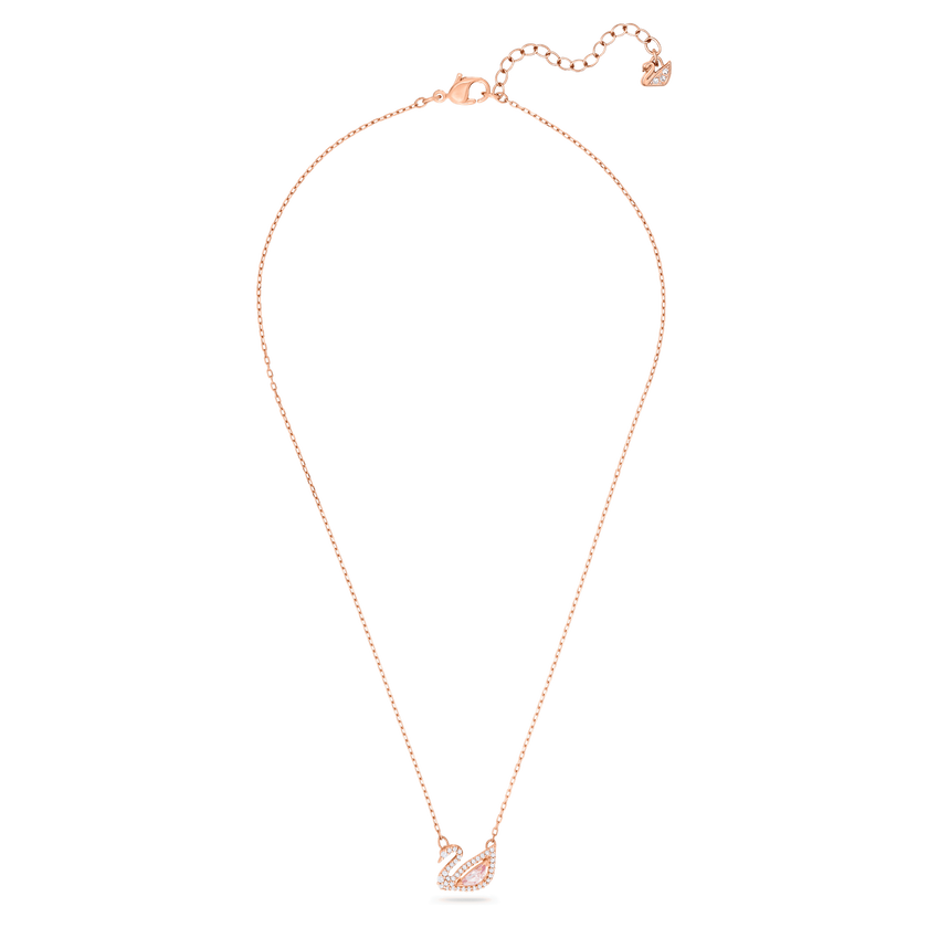 swarovski عقد swan، على شكل بجعة، لون وردي، طلاء ذهبي وردي