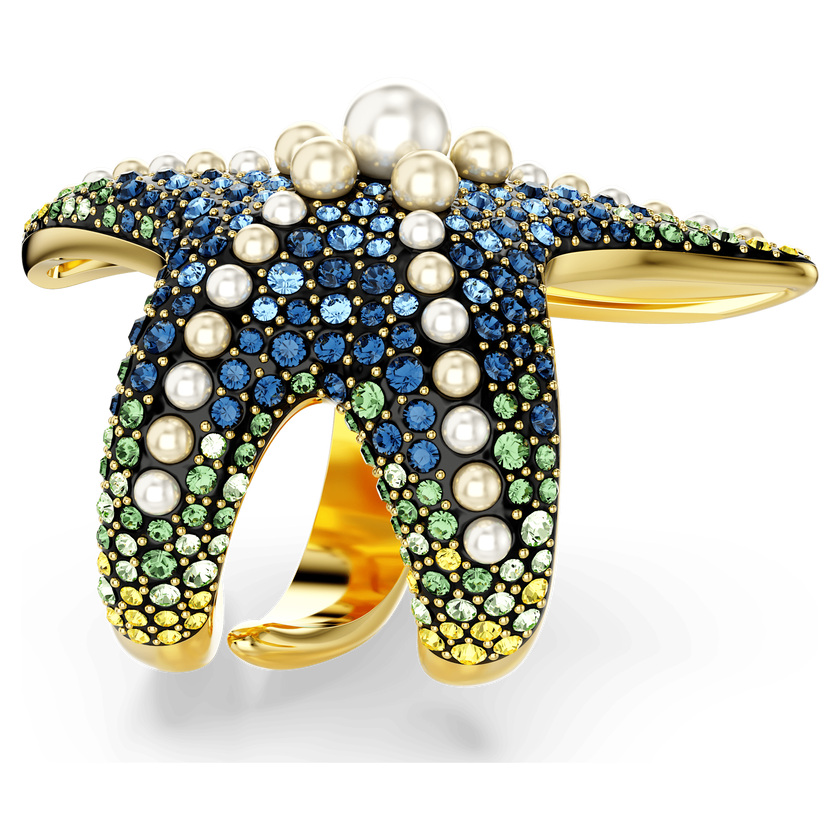 swarovski خاتم كوكتيل idyllia، لآلئ كريستال، شكل نجمة بحر، ألوان متعددة، طلاء بلون ذهبي