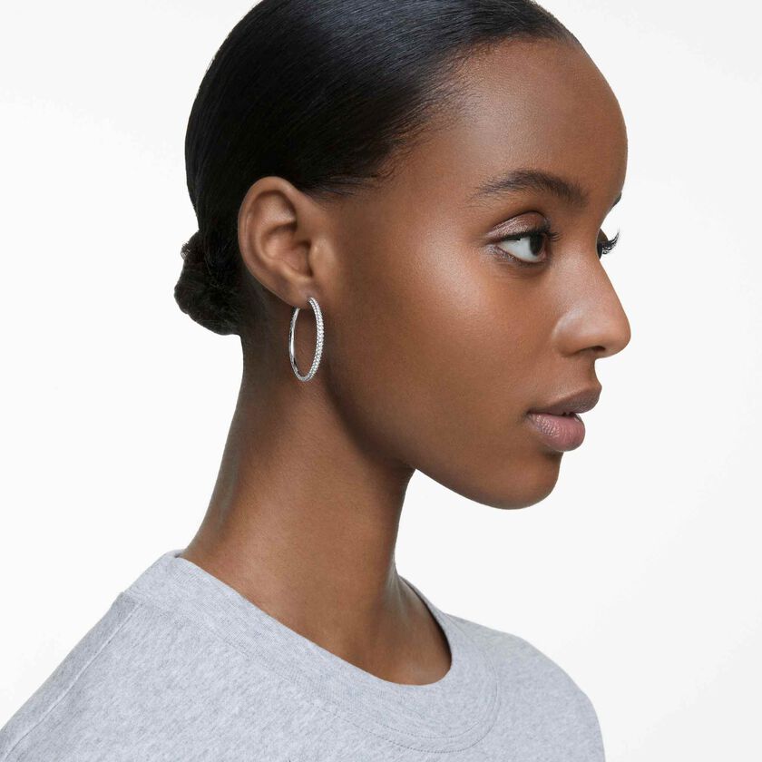 swarovski أقراط حلقية dextera، كريستالات متراصة، كبير، لون أبيض، طلاء روديوم