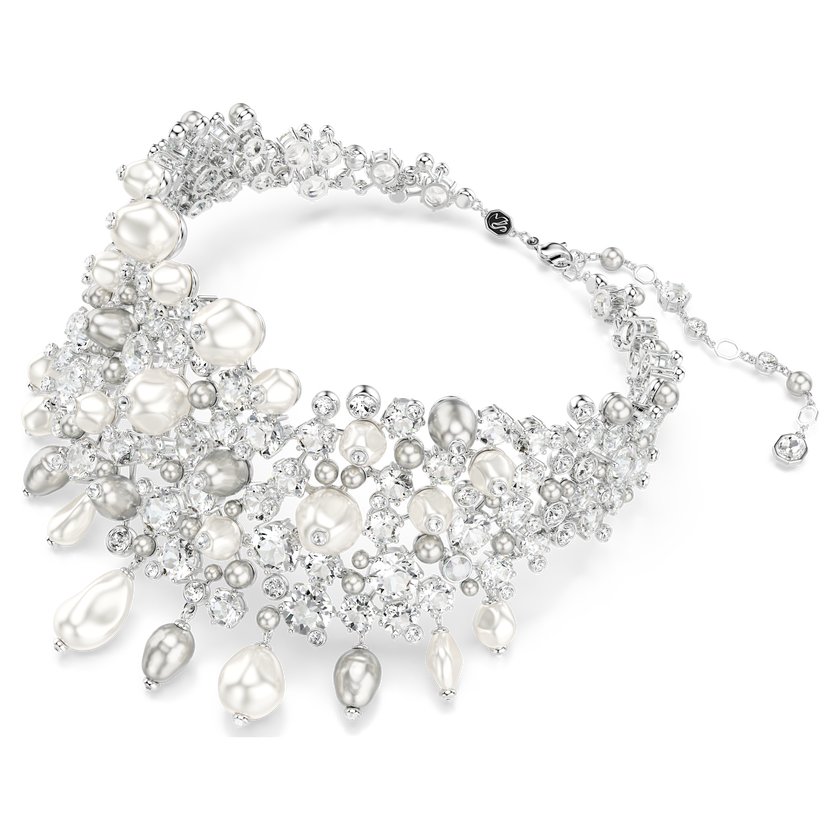 swarovski عقد شوكر constella، لؤلؤ كريستال، قطع مستدير، لون أبيض، طلاء روديوم