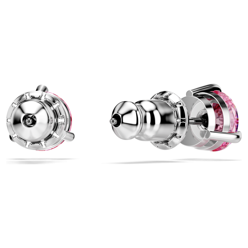 swarovski أقراط دبوسية solitaire، قطع مستدير، لون وردي، طلاء روديوم