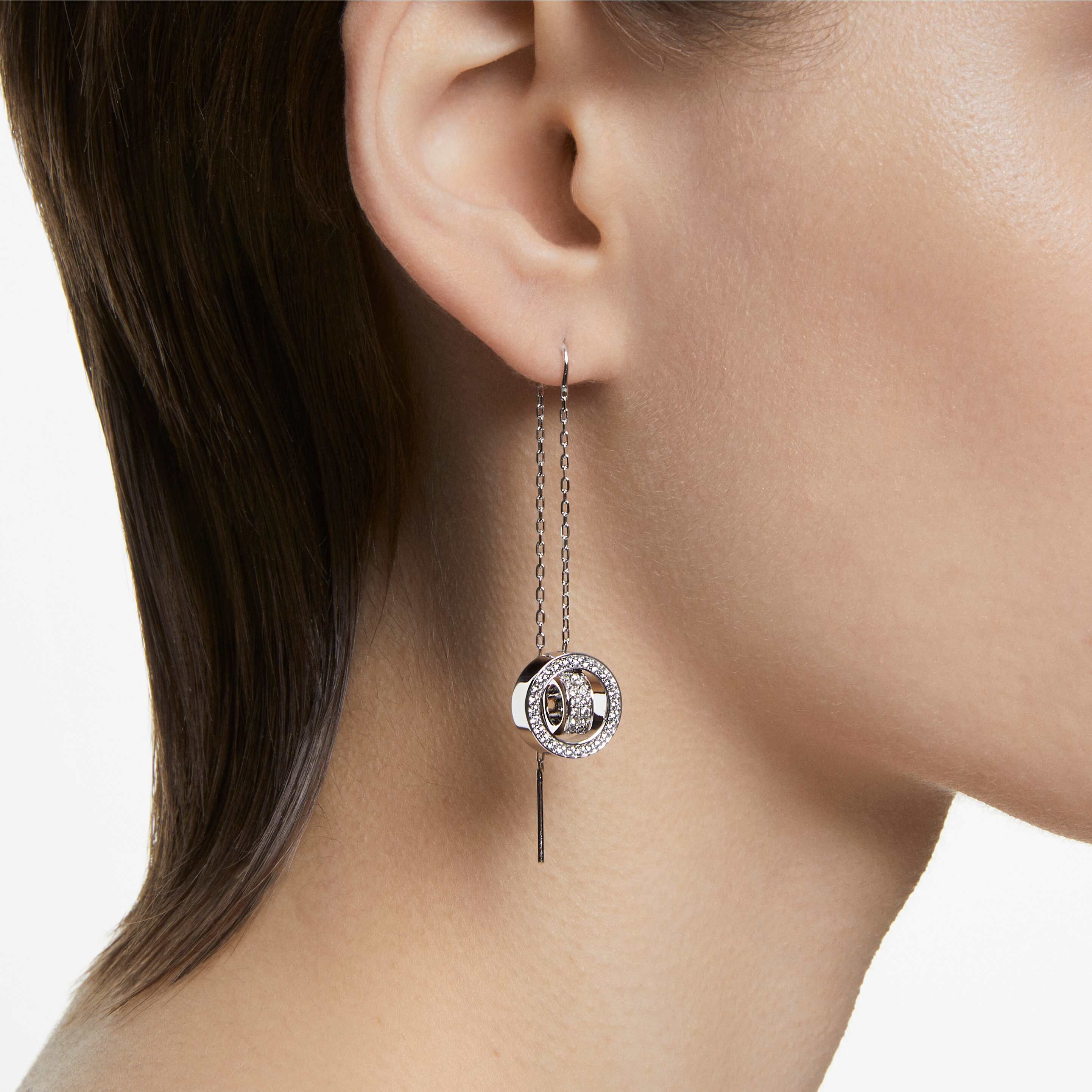 swarovski أقراط متدلية hollow، طويلة، لون أبيض، طلاء روديوم