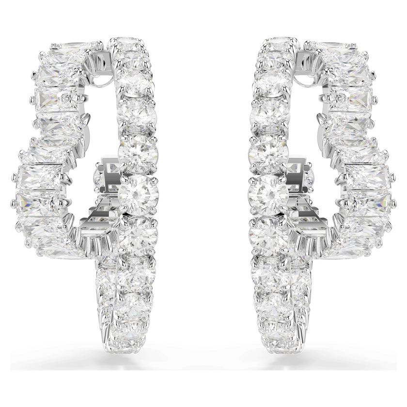 swarovski أقراط حلقية matrix، قطع متنوع، شكل قلب، لون أبيض، طلاء روديوم