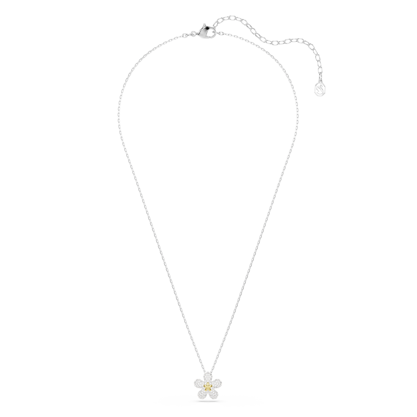 swarovski قلادة tough، ترصيع بافيه، شكل زهرة، لون أبيض، لمسة نهائية من معادن مختلطة