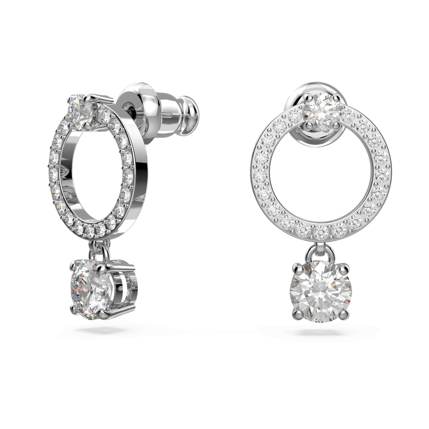 swarovski أقراط حلقية constella، قطع مستدير، لون أبيض، طلاء روديوم