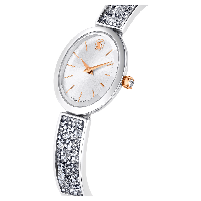 swarovski ساعة crystal rock oval، صناعة سويسرية، سوار معدني، لون أبيض، ستانلس ستيل