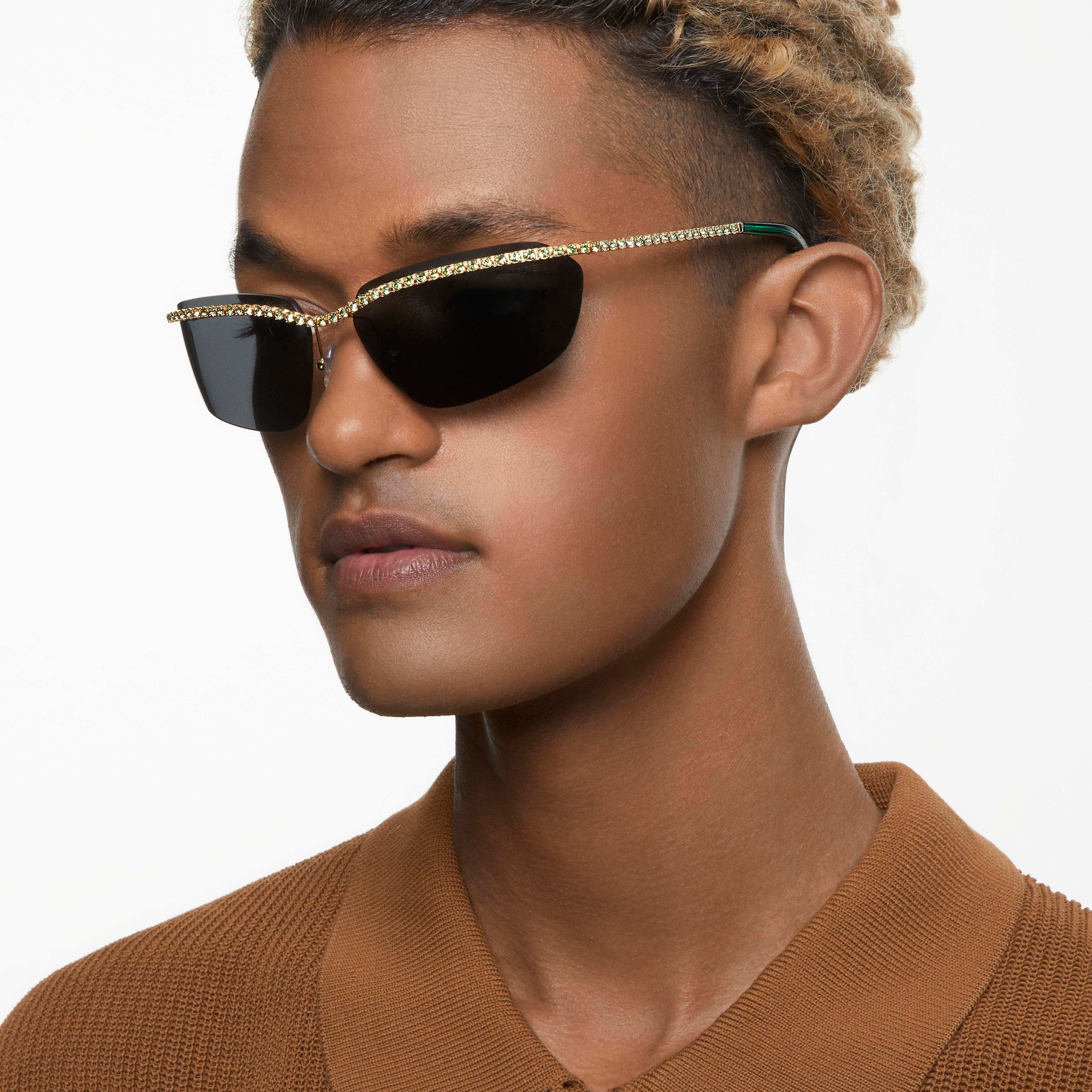 swarovski نظارة شمسية، شكل مستطيل، sk7001el، لون أسود