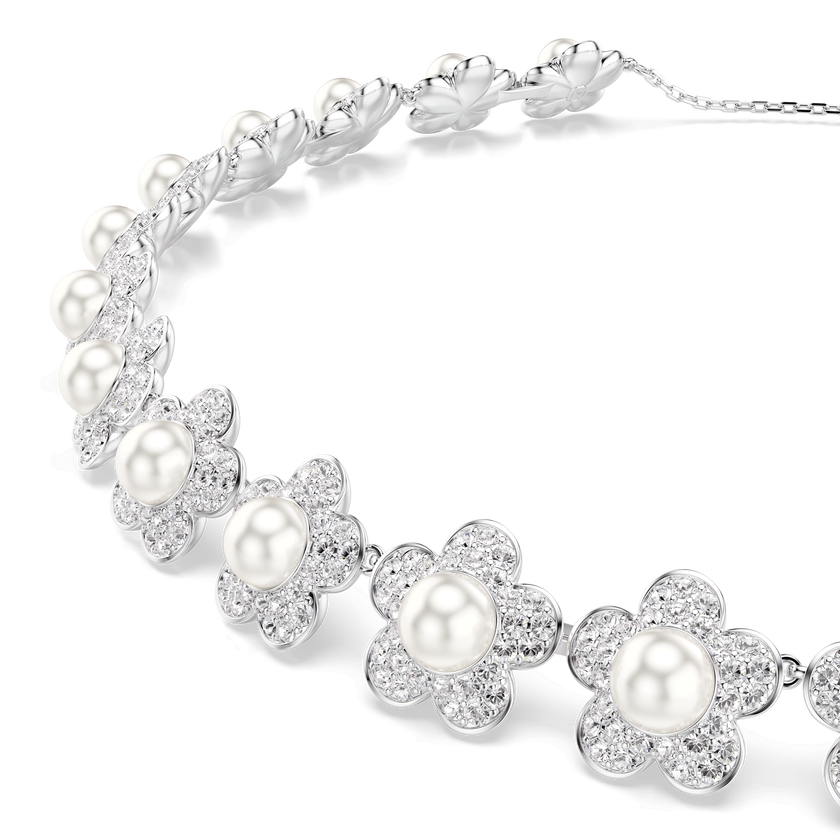 عقد شوكر ariana grande x swarovski، لآلئ كريستال، قطع مستدير، لون أبيض، طلاء روديوم