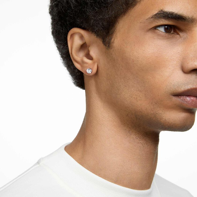 swarovski أقراط دبوسية stilla، قطع مستدير، لون أبيض، طلاء روديوم