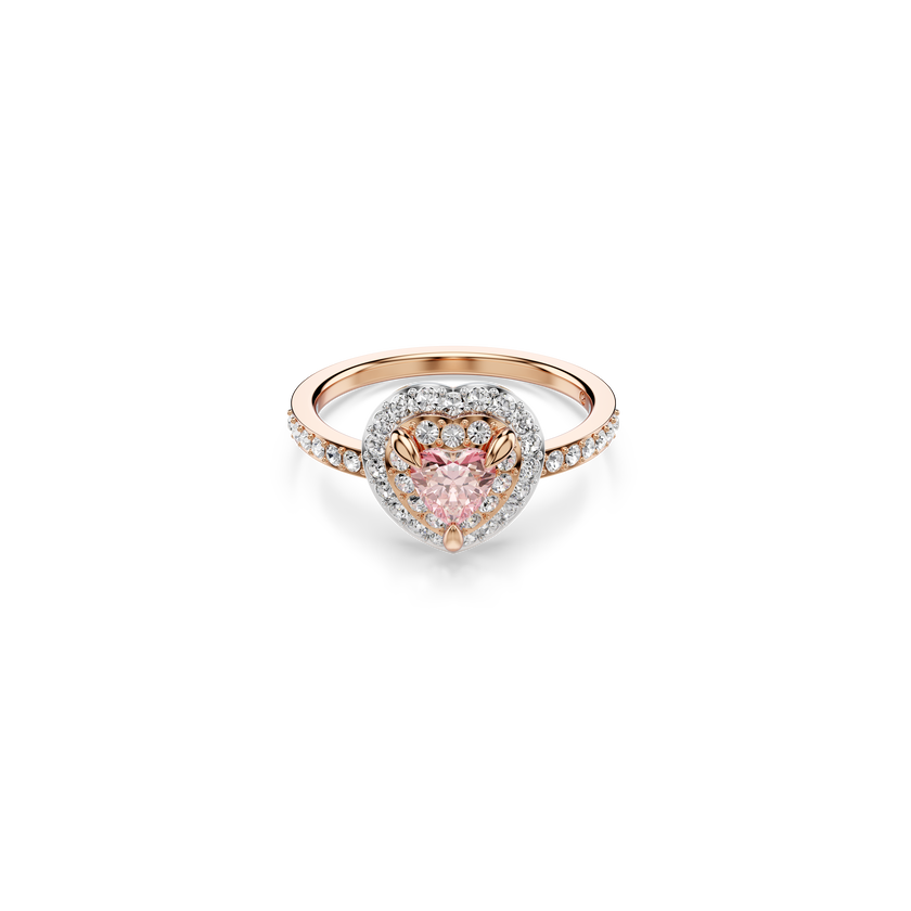 swarovski خاتم موتيف one، قطع على شكل قلب، أحجار كريستال صغيرة متراصة، شكل قلب، لون وردي، لمسة نهائية من معادن مختلطة
