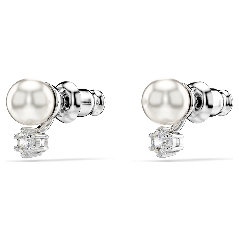 swarovski أقراط دبوسية matrix، لؤلؤة كريستال، قطع مستدير، لون أبيض، طلاء روديوم