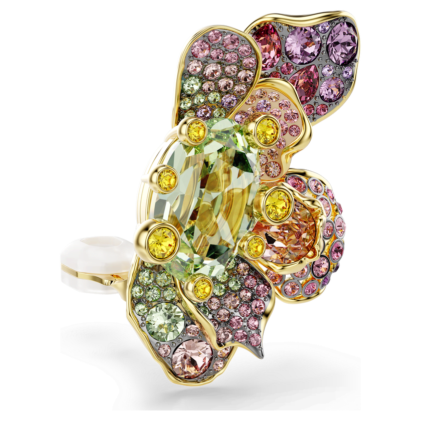 swarovski أقراط بمشبك idyllia، قطع متنوع، كريستالات مُتراصَّة، شكل زهرة، ألوان متعددة، لمسة نهائية من معادن مختلطة
