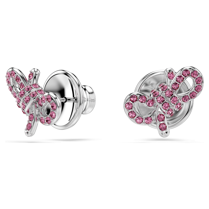 swarovski أقراط دبوسية lifelong bow، على شكل أنشوطة، لون وردي، طلاء روديوم