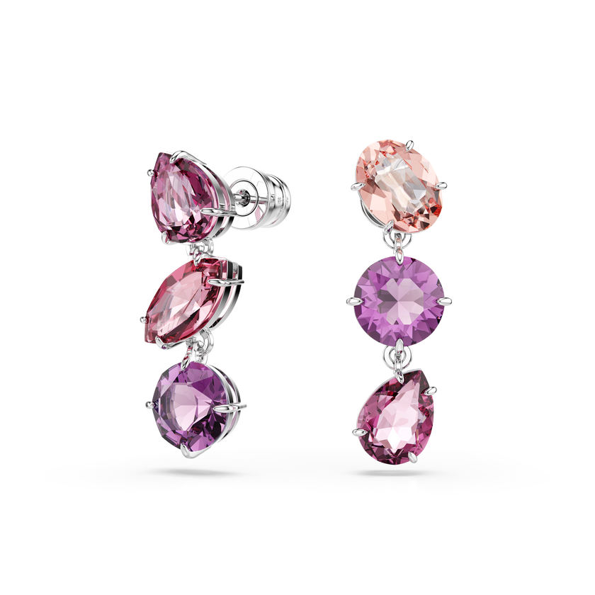 swarovski gema drop earrings  mixed cuts  pink  rhodium plated