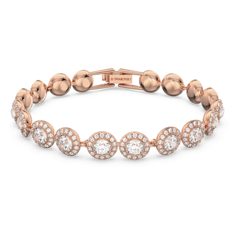 swarovski سوار تنس una angelic، قطع مستدير،   كريستالات متراصة، متوسط، لون أبيض،  طلاء ذهبي وردي