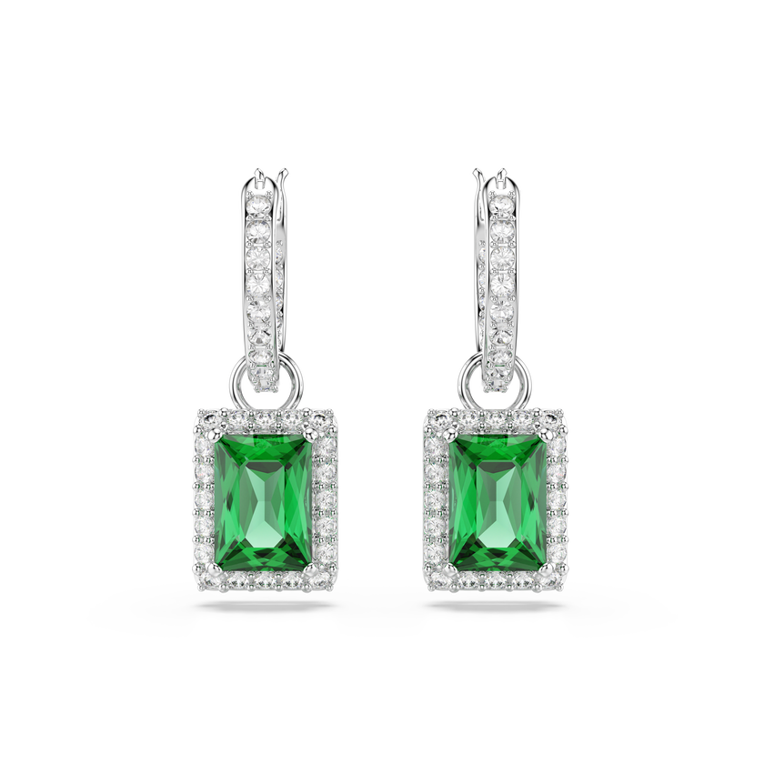 swarovski أقراط متدلية una angelic، قطع مستطيل، أحجار كريستال صغيرة متراصة، لون أخضر، طلاء روديوم