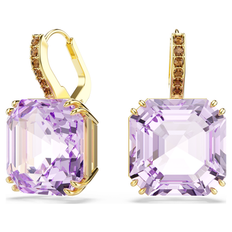 swarovski أقراط متدلية millenia، قطع مربع، لون أرجواني، لمسة نهائية من الذهب عيار 18 قيراط
