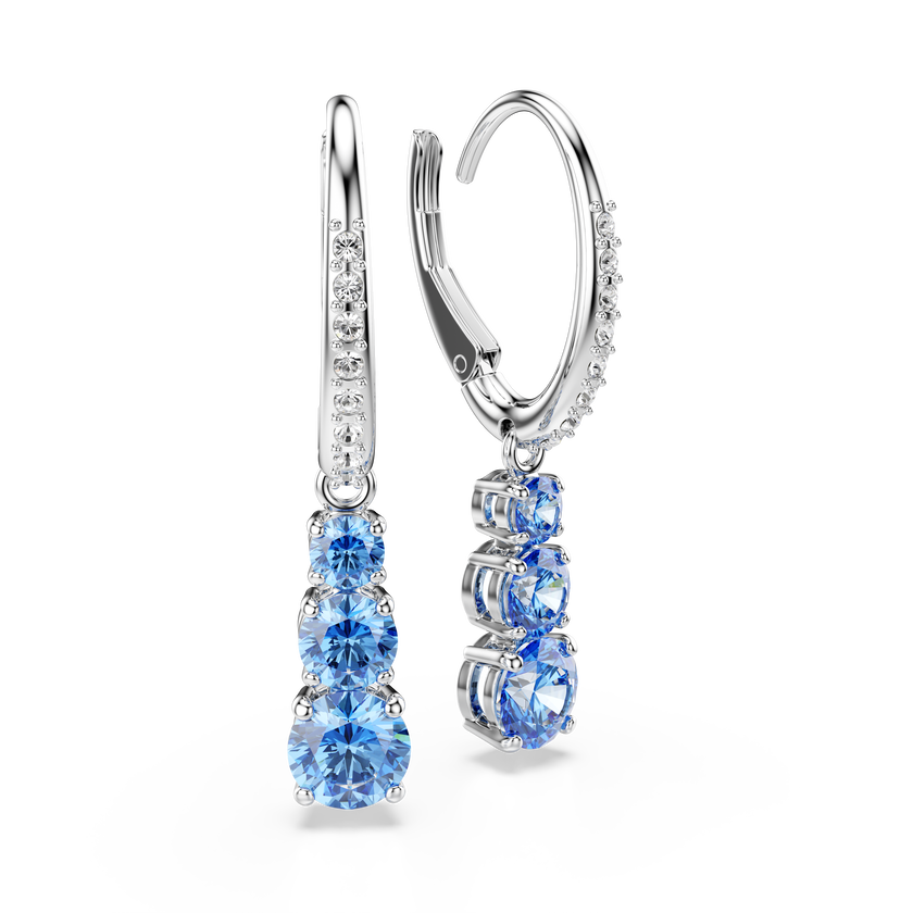 swarovski أقراط حلقية stilla attract، قطع مُستدير، ترصيع بافيه، لون أزرق، طلاء روديوم