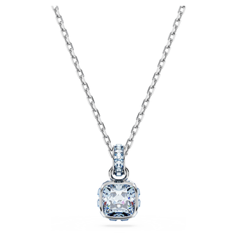 swarovski قلادة birthstone، قطع مربع، مارس، لون أزرق، طلاء روديوم