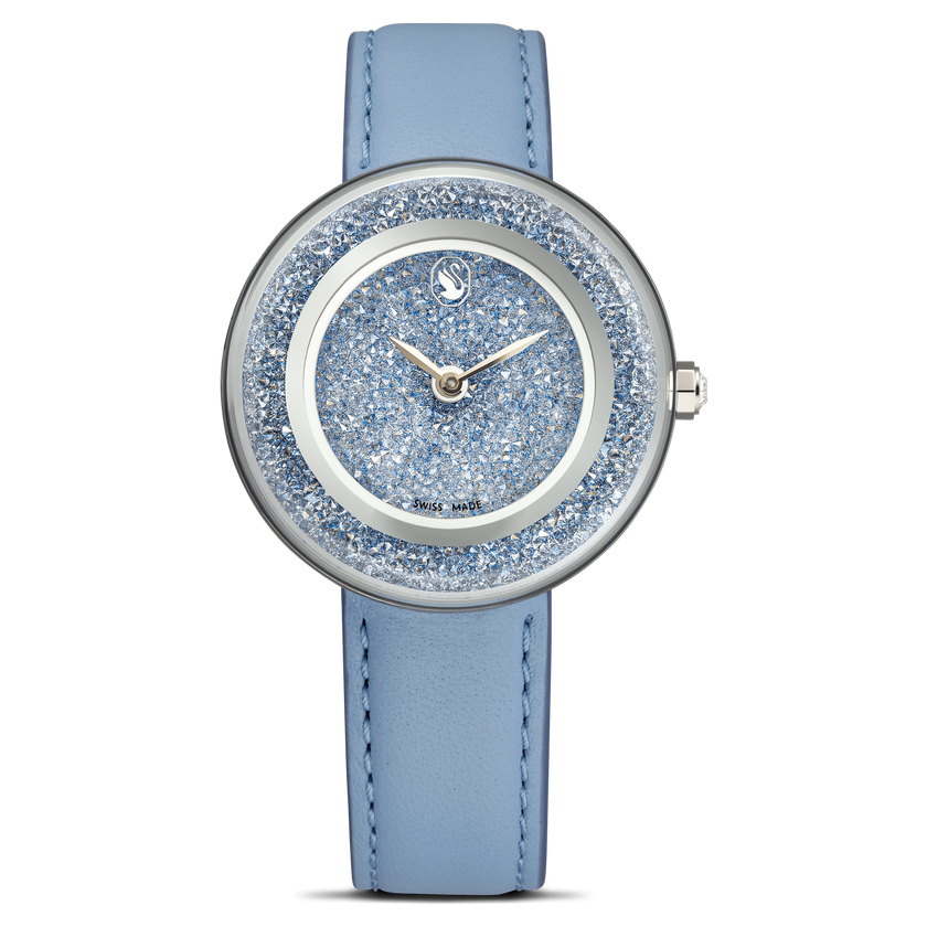 swarovski ساعة يد crystalline lustre، صناعة سويسرية، سوار جلد، لون أزرق، ستانلس ستيل