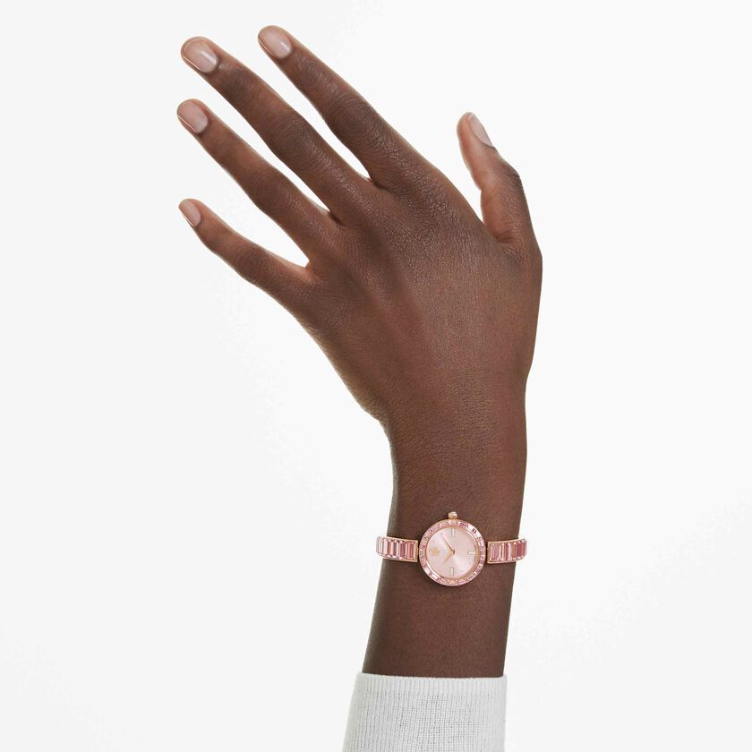 swarovski ساعة يد matrix bangle، صناعة سويسرية، سوار كريستال، لون وردي، لمسة نهائية باللون الذهبي الوردي