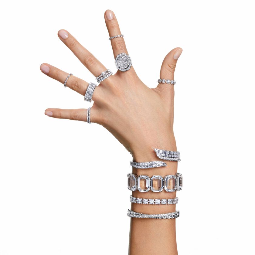 swarovski خاتم una angelic، قطع مُستدير، لون أبيض، طلاء روديوم