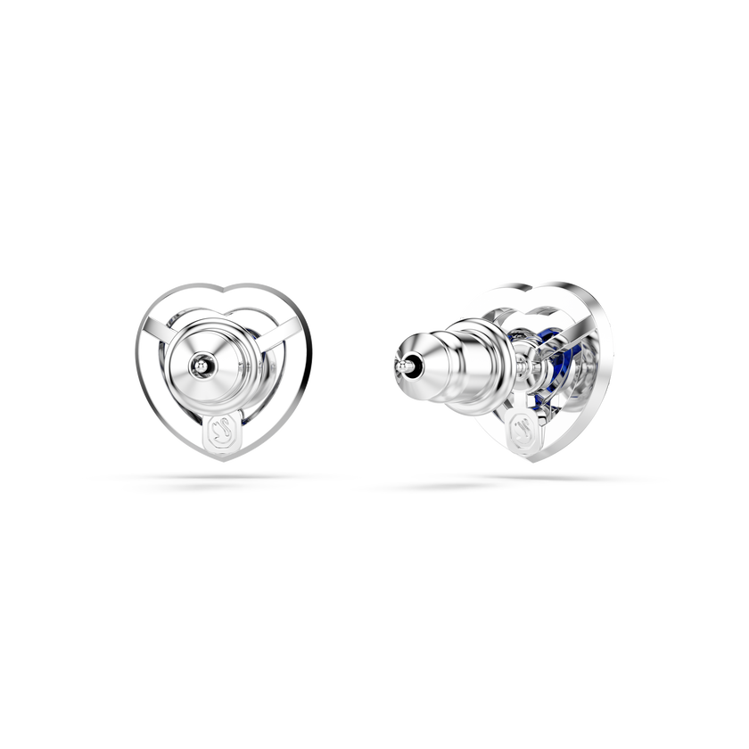 swarovski أقراط دبوسية one، قطع على شكل قلب، أحجار كريستال صغيرة متراصة، شكل قلب، لون أزرق، طلاء روديوم