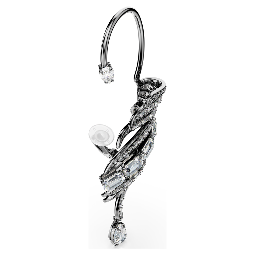 swarovski حلية الأذن the vienna collection، شكل ريشة، حجم كبير، لون أبيض، طلاء روثينيوم