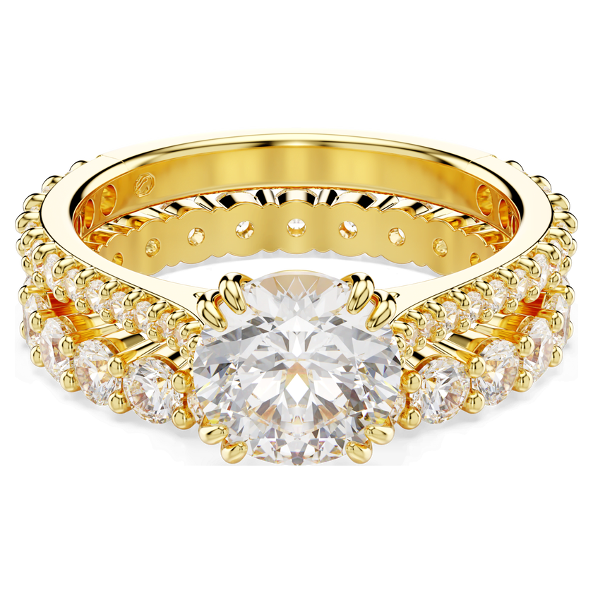swarovski خاتم stilla، طقم من قطعتين، قطع مُستدير، لون أبيض، لمسة نهائية من الذهب عيار 18 قيراط