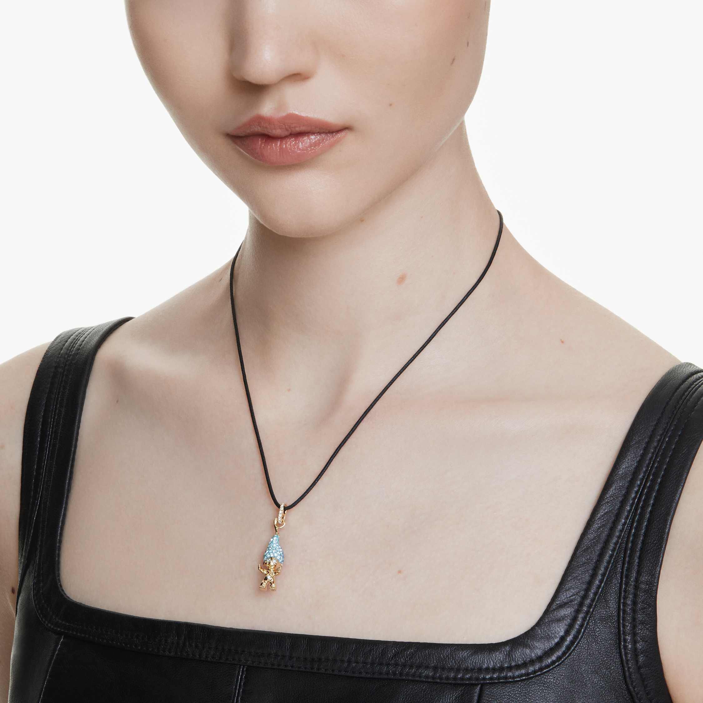 swarovski قلادة good luck trolls، قزم، لون أزرق، طلاء باللون الذهبي