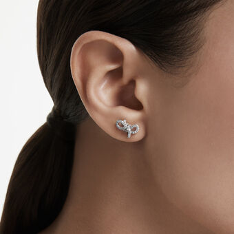 swarovski أقراط دبوسية lifelong، أحجار كريستال صغيرة متراصة، شكل أنشوطة، لون أبيض، طلاء روديوم