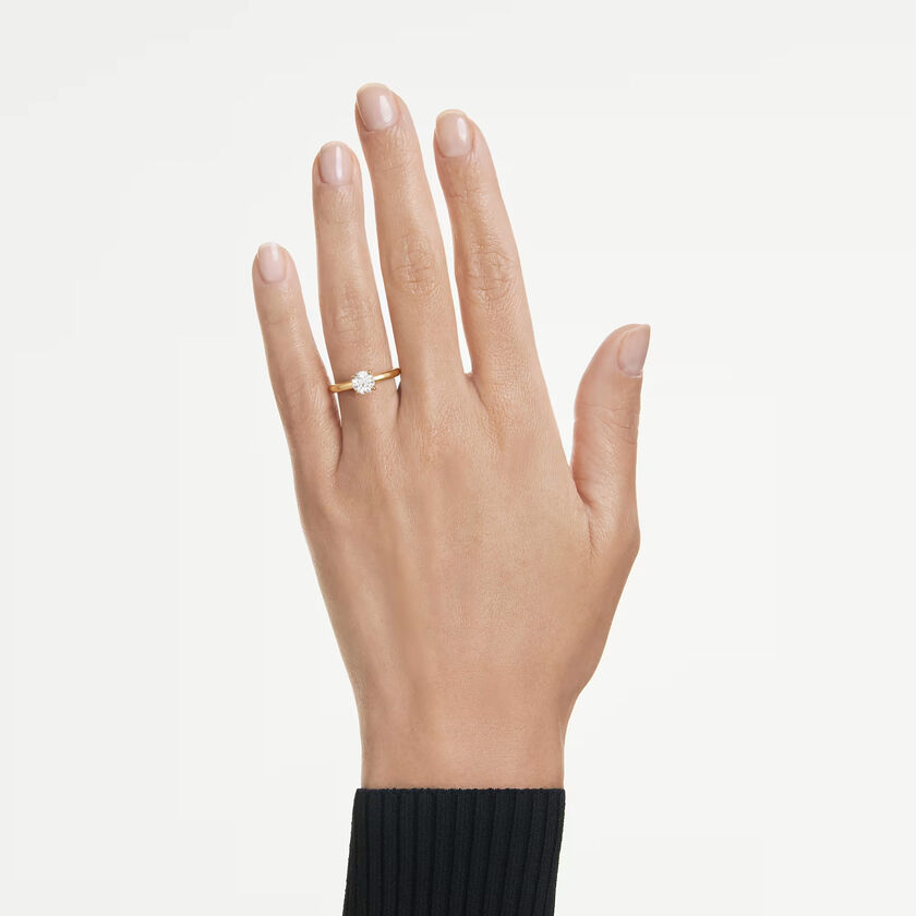 swarovski خاتم سوليتير eternity، ألماس مُصنع في المختبر إجمالي 1 قيراط، شكل دائري، لون أبيض، ذهب أصفر عيار 18 قيراط