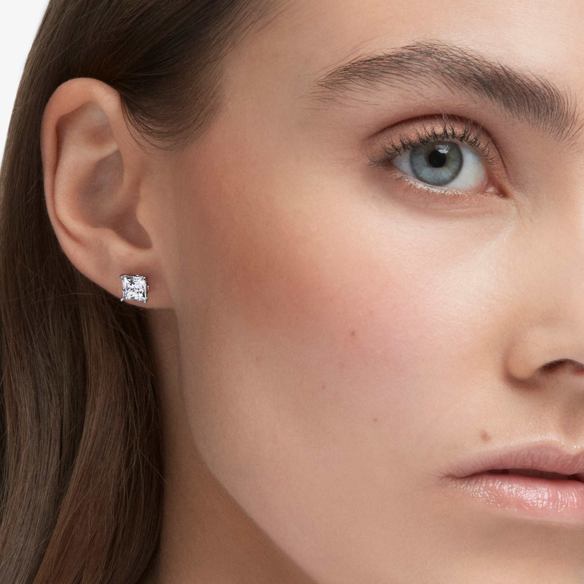 swarovski أقراط دبوسية stilla attract، قطع مربع، لون أبيض، طلاء روديوم