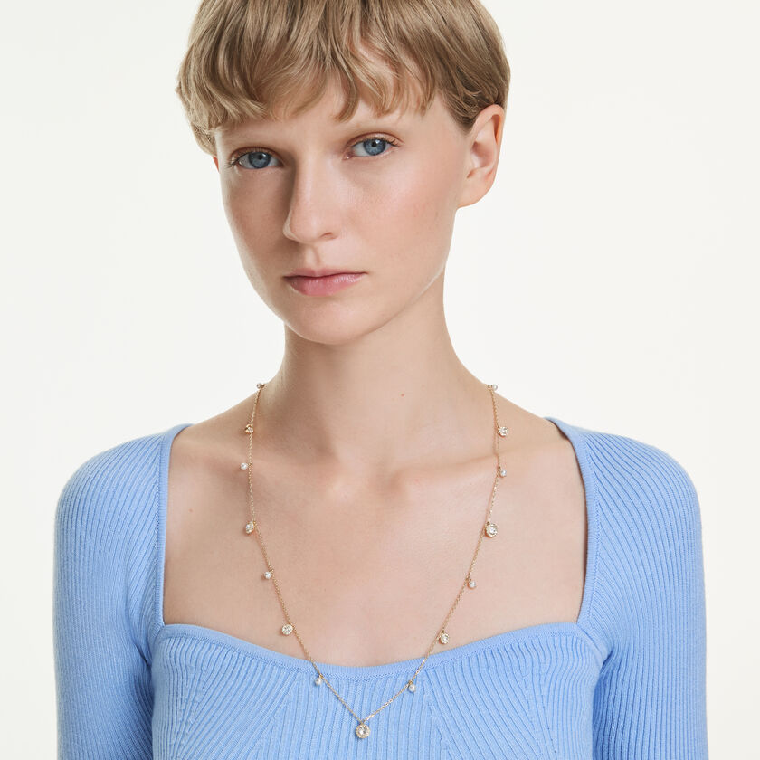 swarovski سلسلة una angelic، لآلئ كريستال، قطع مستدير، لون أبيض، طلاء باللون الذهبي