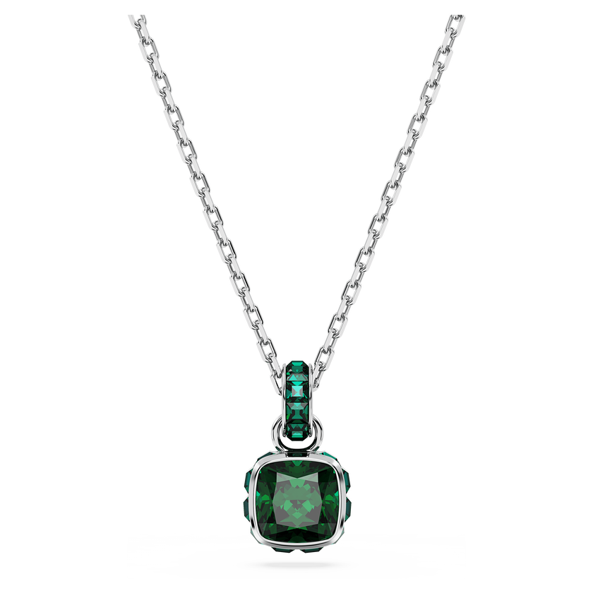 swarovski قلادة birthstone، قطع مربع، مايو، لون أخضر، طلاء روديوم
