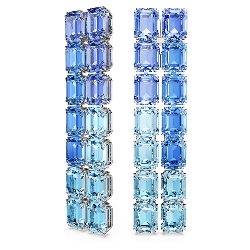 swarovski أقراط بمشبك millenia، قطع مثمن، لون متدرج، تصميم طويل، لون أزرق، طلاء روديوم