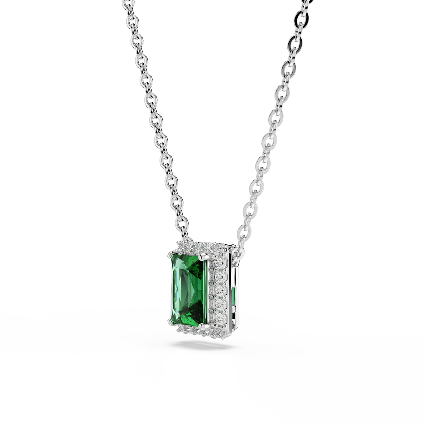swarovski قلادة una angelic، قطع مستطيل، أحجار كريستال صغيرة متراصة، لون أخضر، طلاء روديوم
