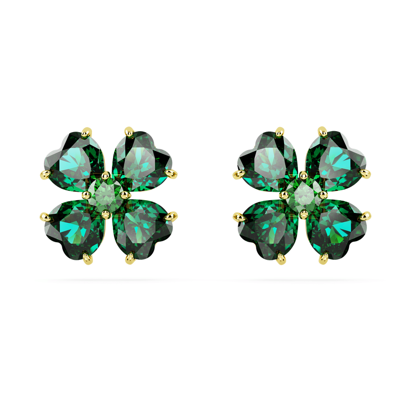 swarovski أقراط دبوسية idyllia، على شكل زهرة برسيم، لون أخضر، طلاء بلون ذهبي