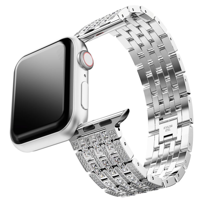 swarovski سوار نسائي رفيع برَّاق يناسب الساعة الذكية apple watch ، لون فضي، ستانلس ستيل