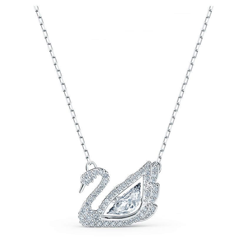 swarovski عقد swan، على شكل بجعة، لون أبيض، طلاء روديوم