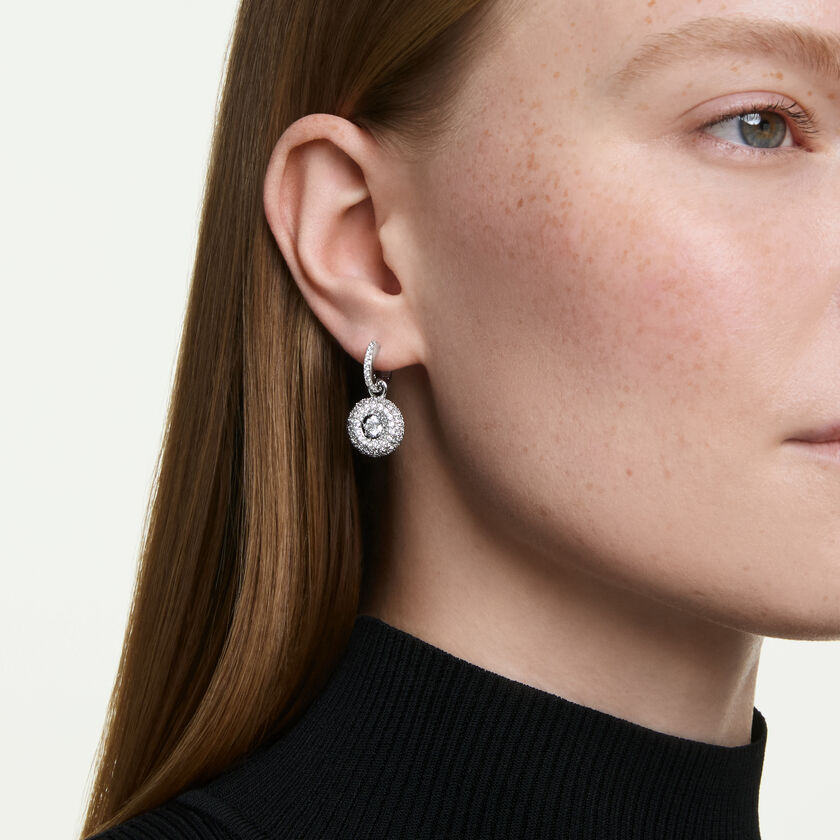swarovski أقراط متدلية sublima، قطع مستدير، لون أبيض، طلاء روديوم