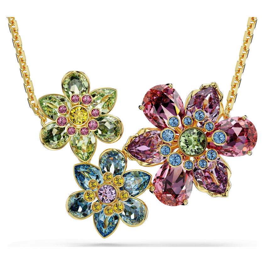 swarovski قلادة idyllia، قطع متنوع، شكل زهرة، ألوان متعددة، طلاء باللون الذهبي
