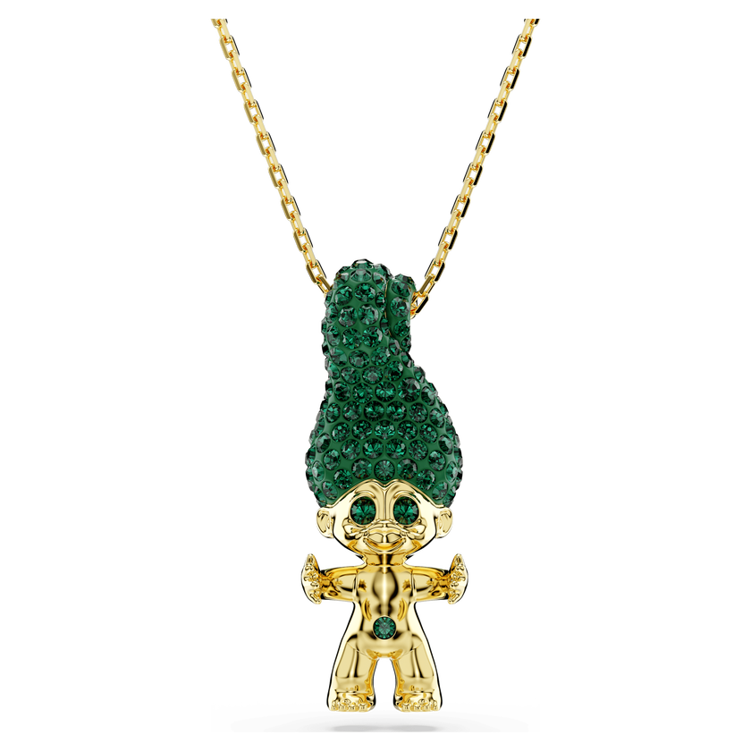 swarovski قلادة good luck trolls، قزم، لون أخضر، طلاء باللون الذهبي