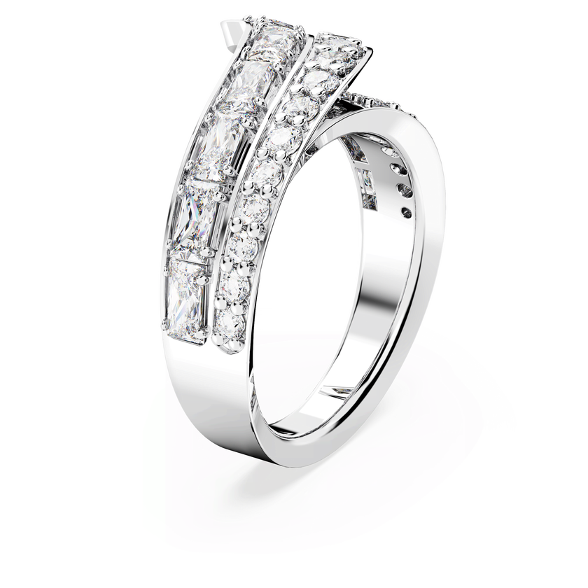 swarovski خاتم كوكتيل hyperbola، زركونيا محايدة الكربون، قطع متنوع، إطار مزدوج، لون أبيض، طلاء روديوم