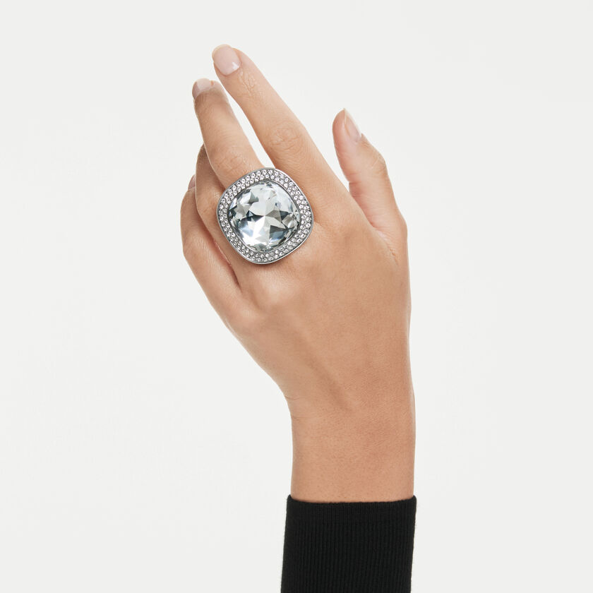 swarovski خاتم كوكتيل una angelic، قطع الوسادة، لون أبيض، طلاء روتينيوم