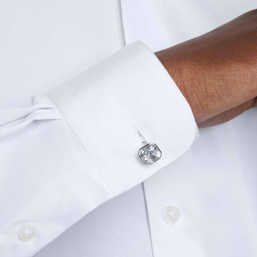 swarovski أزرار أكمام millenia، قطع مثمن، لون أبيض، طلاء روديوم