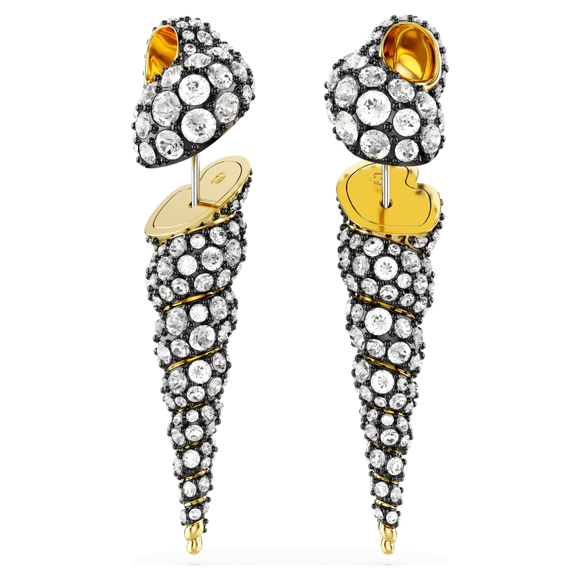 swarovski أقراط متدلية idyllia، تصميم غير متماثل، قطع مُستدير، شكل صدفة، لون أبيض لمسة نهائية من معادن مختلطة