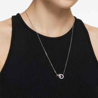 swarovski قلادة dextera، ترصيع بافيه، لون أبيض، طلاء روديوم